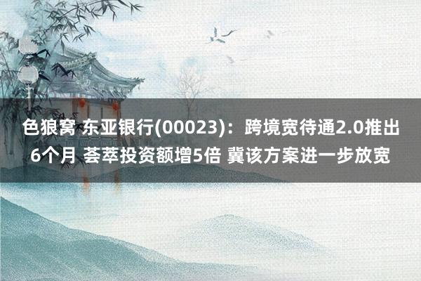 色狼窝 东亚银行(00023)：跨境宽待通2.0推出6个月 荟萃投资额增5倍 冀该方案进一步放宽