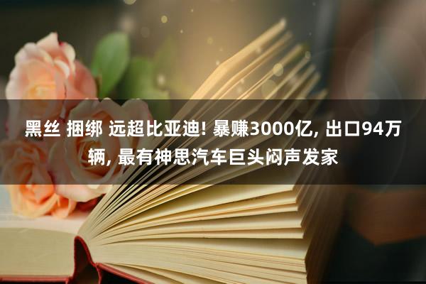 黑丝 捆绑 远超比亚迪! 暴赚3000亿， 出口94万辆， 最有神思汽车巨头闷声发家