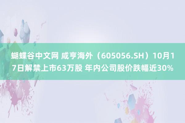 蝴蝶谷中文网 咸亨海外（605056.SH）10月17日解禁上市63万股 年内公司股价跌幅近30%