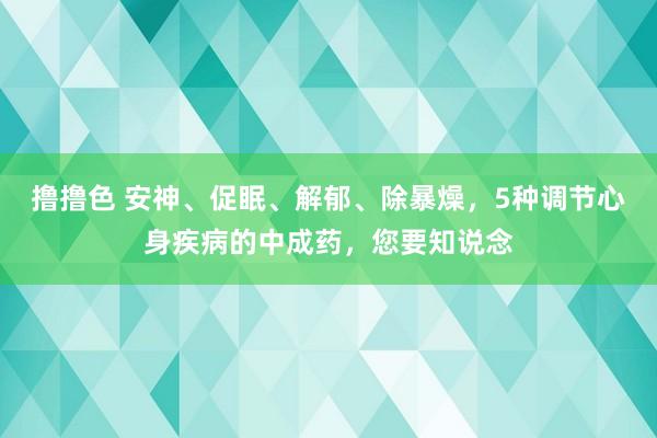 撸撸色 安神、促眠、解郁、除暴燥，5种调节心身疾病的中成药，您要知说念