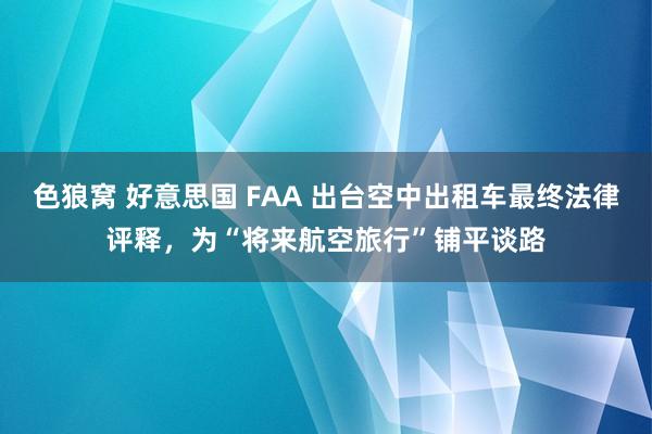 色狼窝 好意思国 FAA 出台空中出租车最终法律评释，为“将来航空旅行”铺平谈路