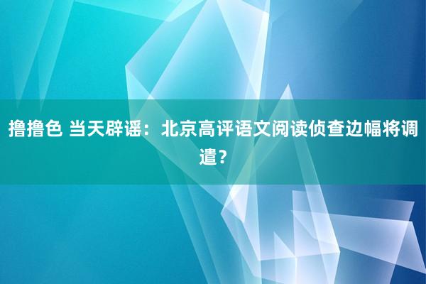 撸撸色 当天辟谣：北京高评语文阅读侦查边幅将调遣？