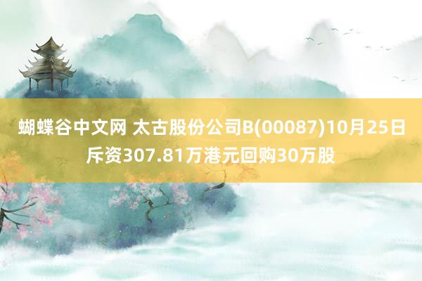 蝴蝶谷中文网 太古股份公司B(00087)10月25日斥资307.81万港元回购30万股