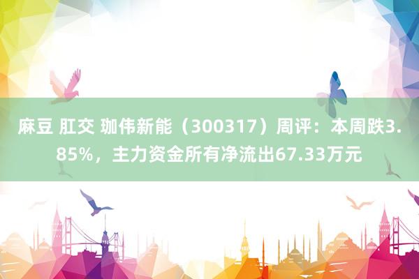 麻豆 肛交 珈伟新能（300317）周评：本周跌3.85%，主力资金所有净流出67.33万元