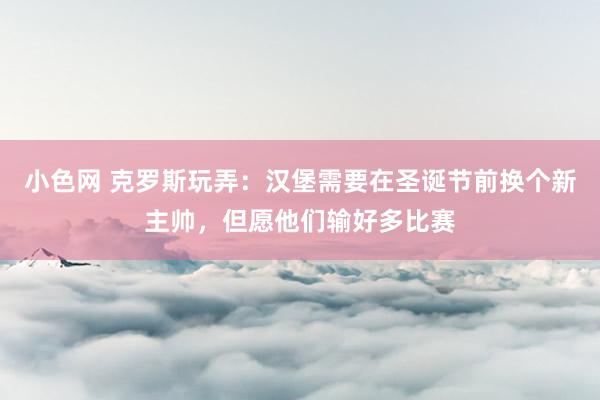 小色网 克罗斯玩弄：汉堡需要在圣诞节前换个新主帅，但愿他们输好多比赛