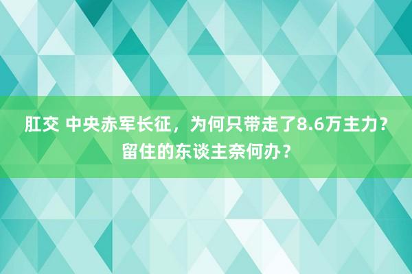 肛交 中央赤军长征，为何只带走了8.6万主力？留住的东谈主奈何办？