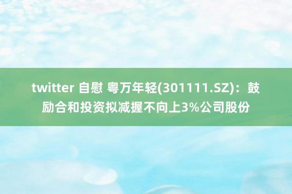 twitter 自慰 粤万年轻(301111.SZ)：鼓励合和投资拟减握不向上3%公司股份