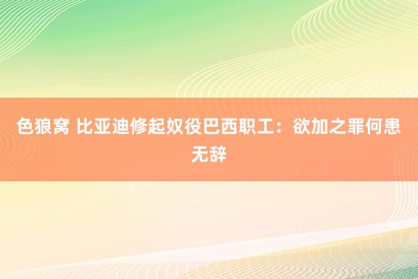 色狼窝 比亚迪修起奴役巴西职工：欲加之罪何患无辞