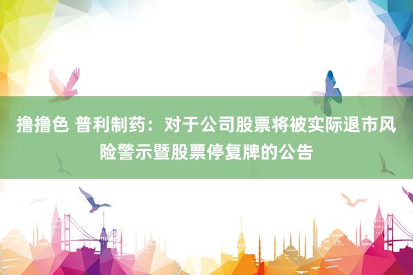 撸撸色 普利制药：对于公司股票将被实际退市风险警示暨股票停复牌的公告