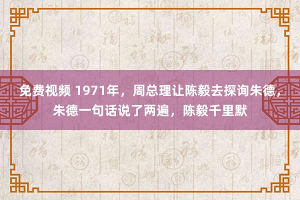 免费视频 1971年，周总理让陈毅去探询朱德，朱德一句话说了两遍，陈毅千里默