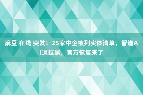 麻豆 在线 突发！25家中企被列实体清单，智谱AI遭拉黑，官方恢复来了